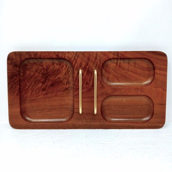 Vintage MCM Wood Dresser Valet Tray Made in USA Mission Crafted in California - Picture 5 of 8